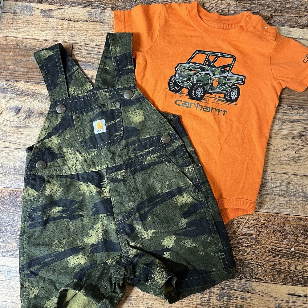 Carhartt Kids Camo Overalls Set Baby Boys 12m Shorts Side by Side Bodysuit